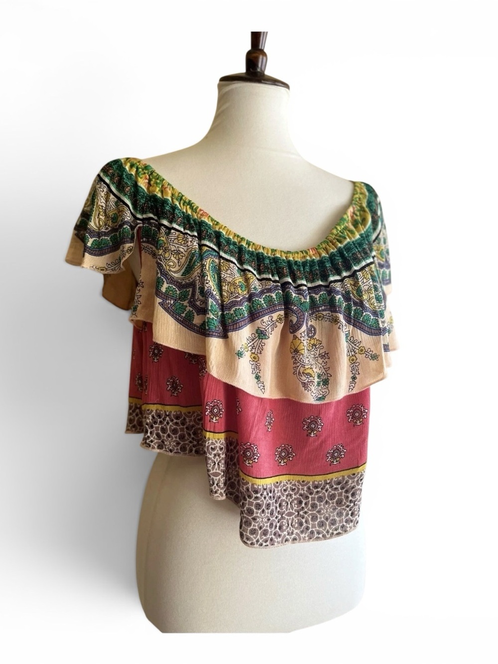 O’Neill Layered Cape Capelet Top | Mixed Print Boho Blouse | EUC